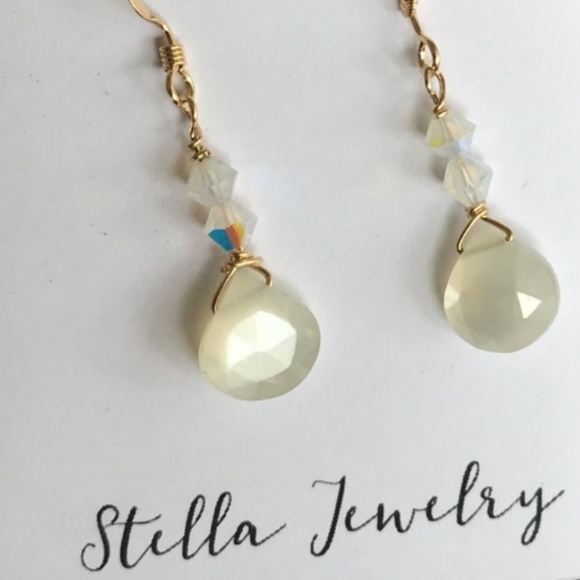 Genuine Moonstone and Swarovski earrings - Picture 2 of 2